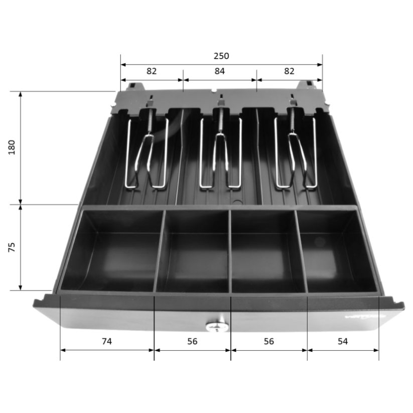 Pokladní zásuvka VIRTUOS mikro EK-300C, černá, s kabelem, kovové držáky bankovek