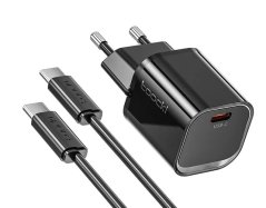Toocki 20W nabíječka GaN USB C Quick Charge 3.0 s kabelem 1m USB C - USB C, černá