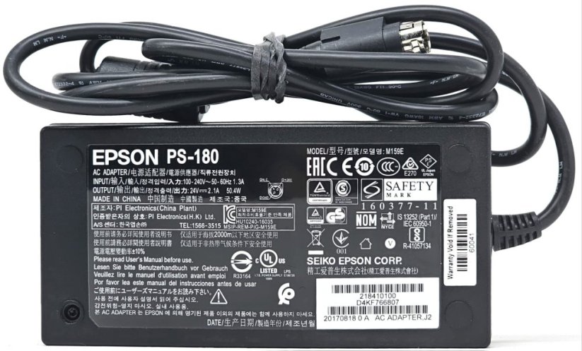 EPSON PS-180 24V 2.1A 3-PIN napájecí adaptér pro pokladní tiskárny EPSON řady TM