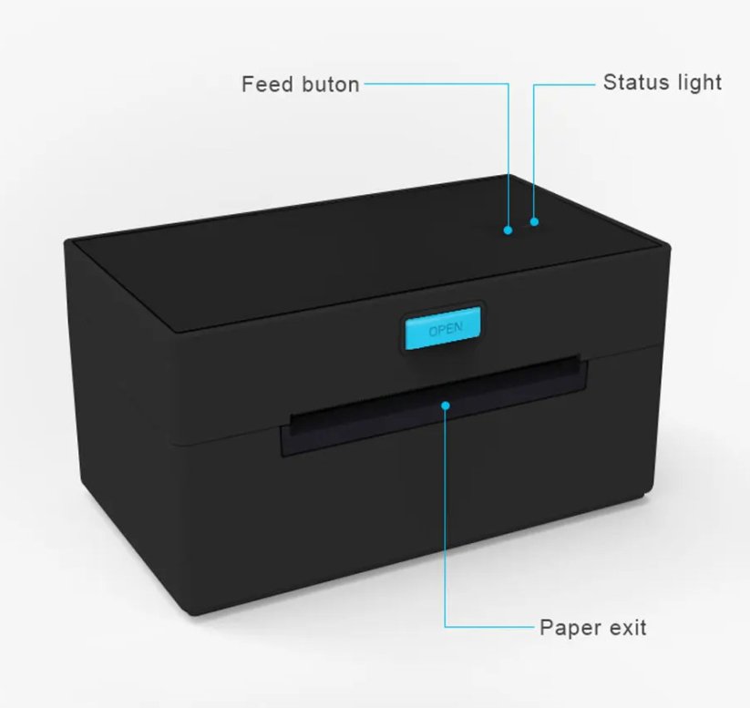 HZTZ Label Printer POS-9220, USB, WiFi, BT, termální tiskárna štítků se stojanem štítků