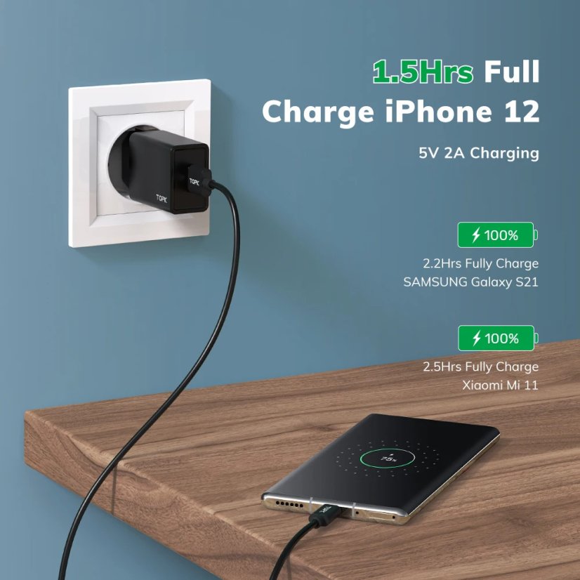 TOPK USB nabíječka 5V 2A, černá