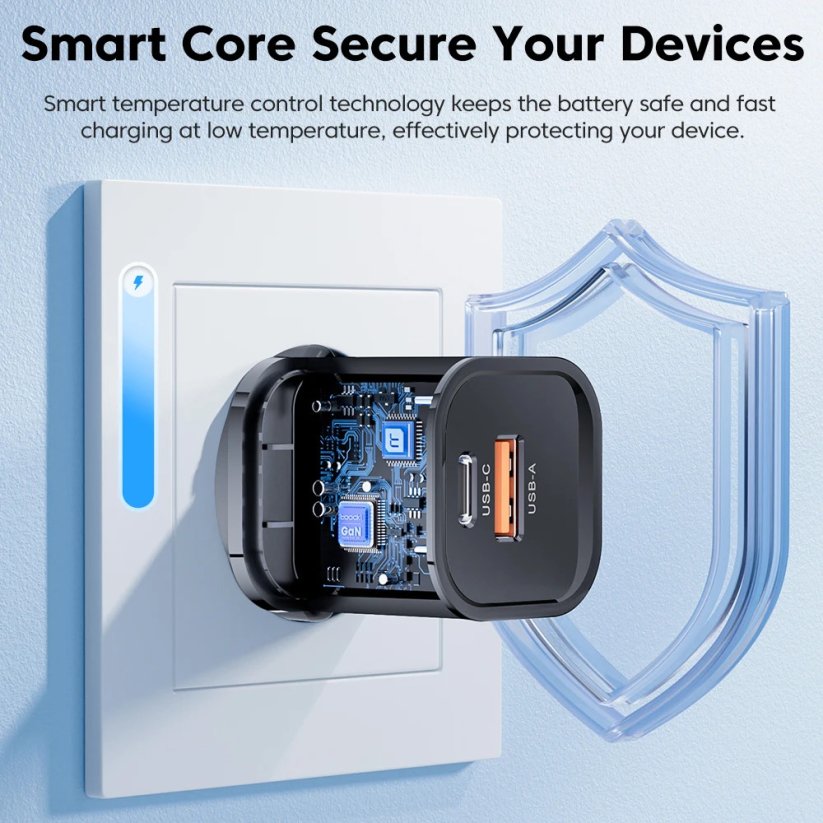 Toocki 33W nabíječka GaN USB C a USB A Quick Charge 3.0, černá