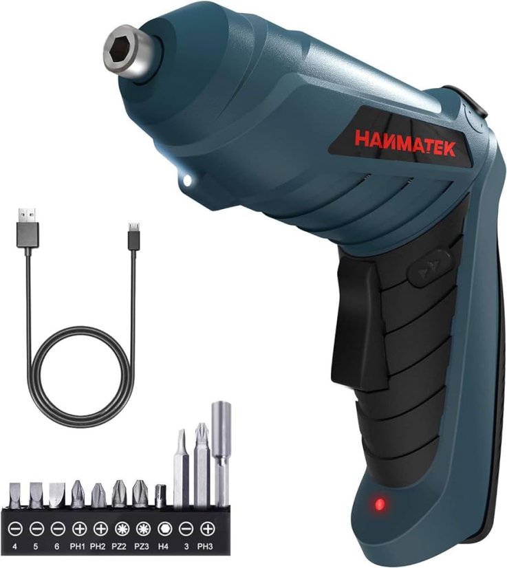 HANMATEK elektrický šroubovák, dobíjecí, sada s 10 bity