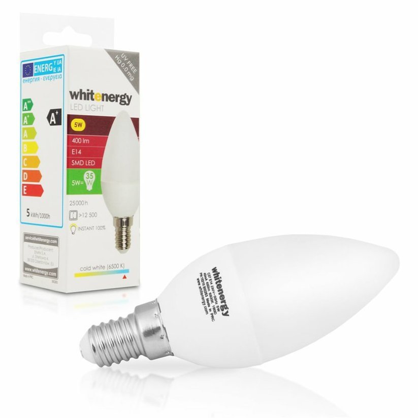 Whitenergy LED žárovka SMD2835 C37 E14 5W bílá mléčná studená - svíčka