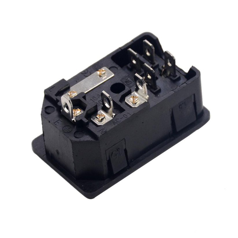 EARU napájecí zásuvka IEC320 C14 s kolébkovým spínačem a pojistkou 10A, černá