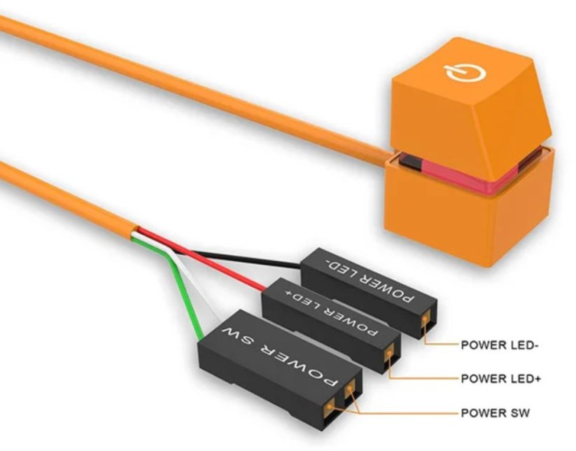 POWER BUTTON zapínací tlačítko externí pro stolní PC, oranžové, barevné LED podsvícení