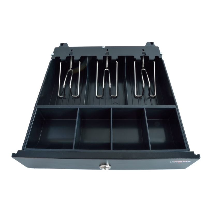 Pokladní zásuvka VIRTUOS mikro EK-300C, černá, s kabelem, kovové držáky bankovek