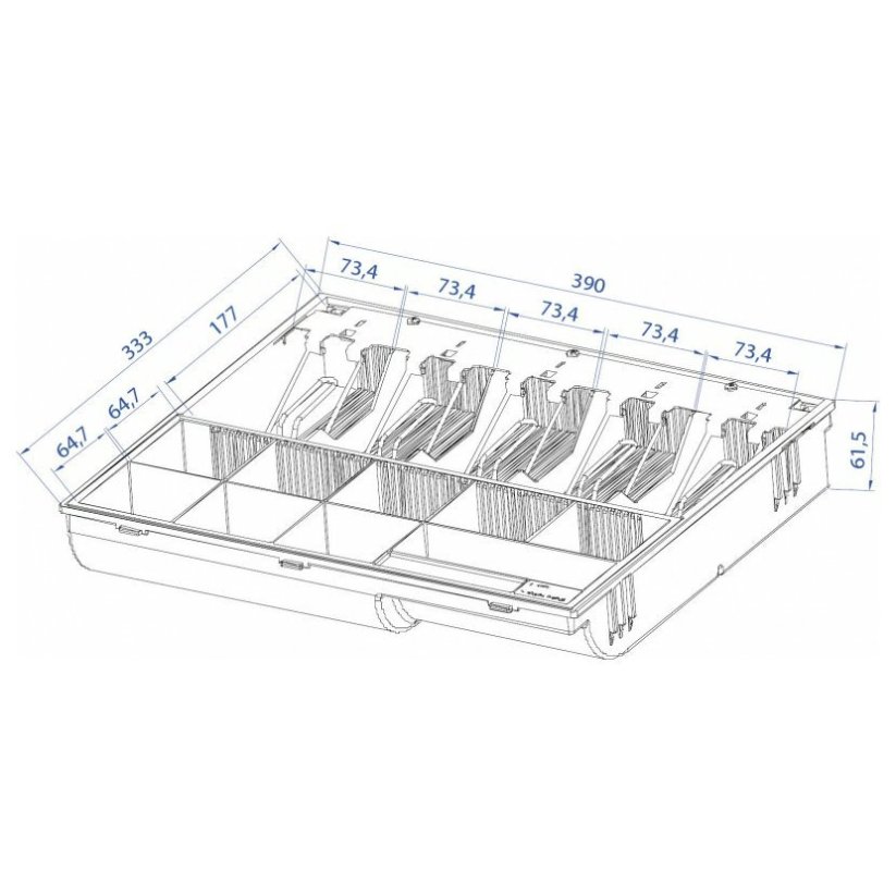 Pokladní zásuvka VIRTUOS C425C, černá, kovové držáky bankovek, s kabelem RJ12 24V, konektor RJ50, 9-24V