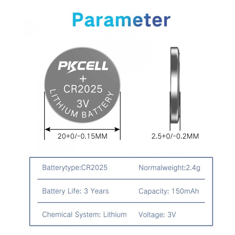 PKCELL CR2025 Lithium baterie, 3V