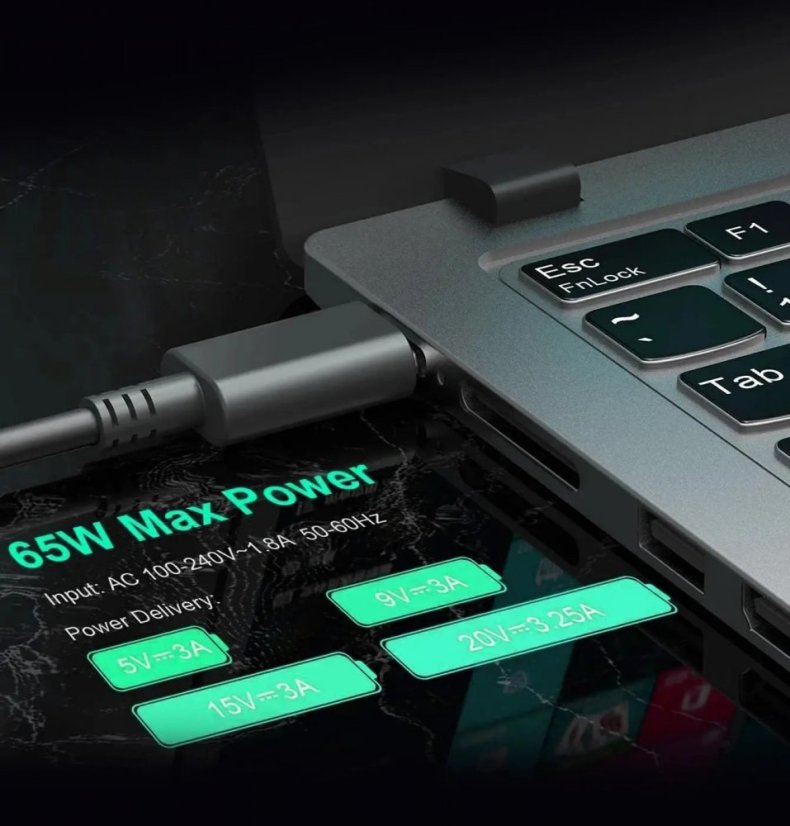 Reletech 65W USB-C napájecí adaptér pro Lenovo, HP