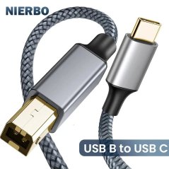 Kabel NIERBO USB-B na USB-C, 3m, nylonový pletený