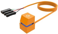 POWER BUTTON zapínací tlačítko externí pro stolní PC, oranžové, barevné LED podsvícení